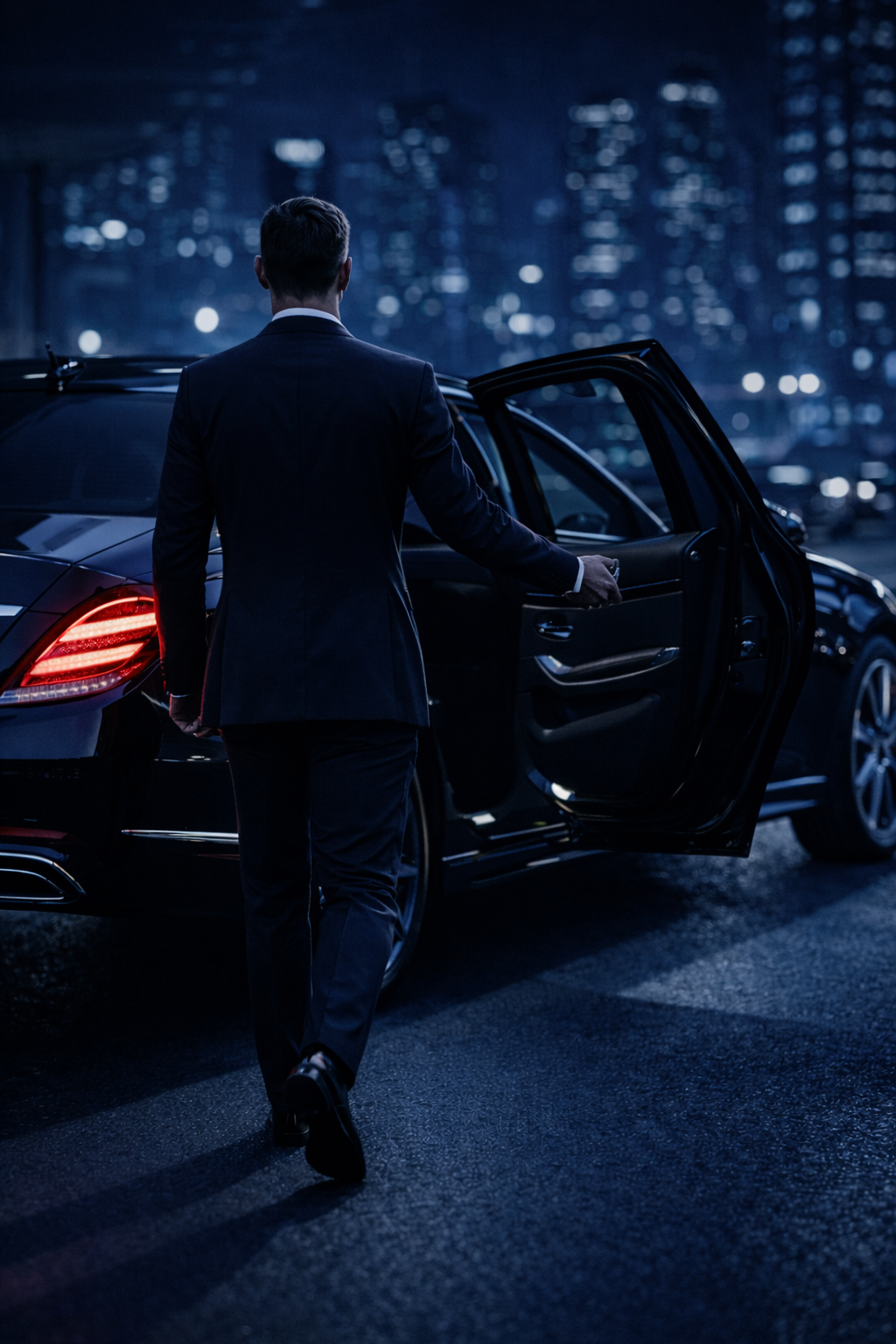 hombre elegante junto a un mercedes